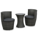 vidaXL 3-delige Bistroset met kussens poly rattan bruin