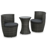vidaXL 3-delige Bistroset met kussens poly rattan bruin