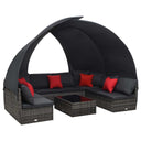 vidaXL 9-delige Loungeset met luifels poly rattan bruin