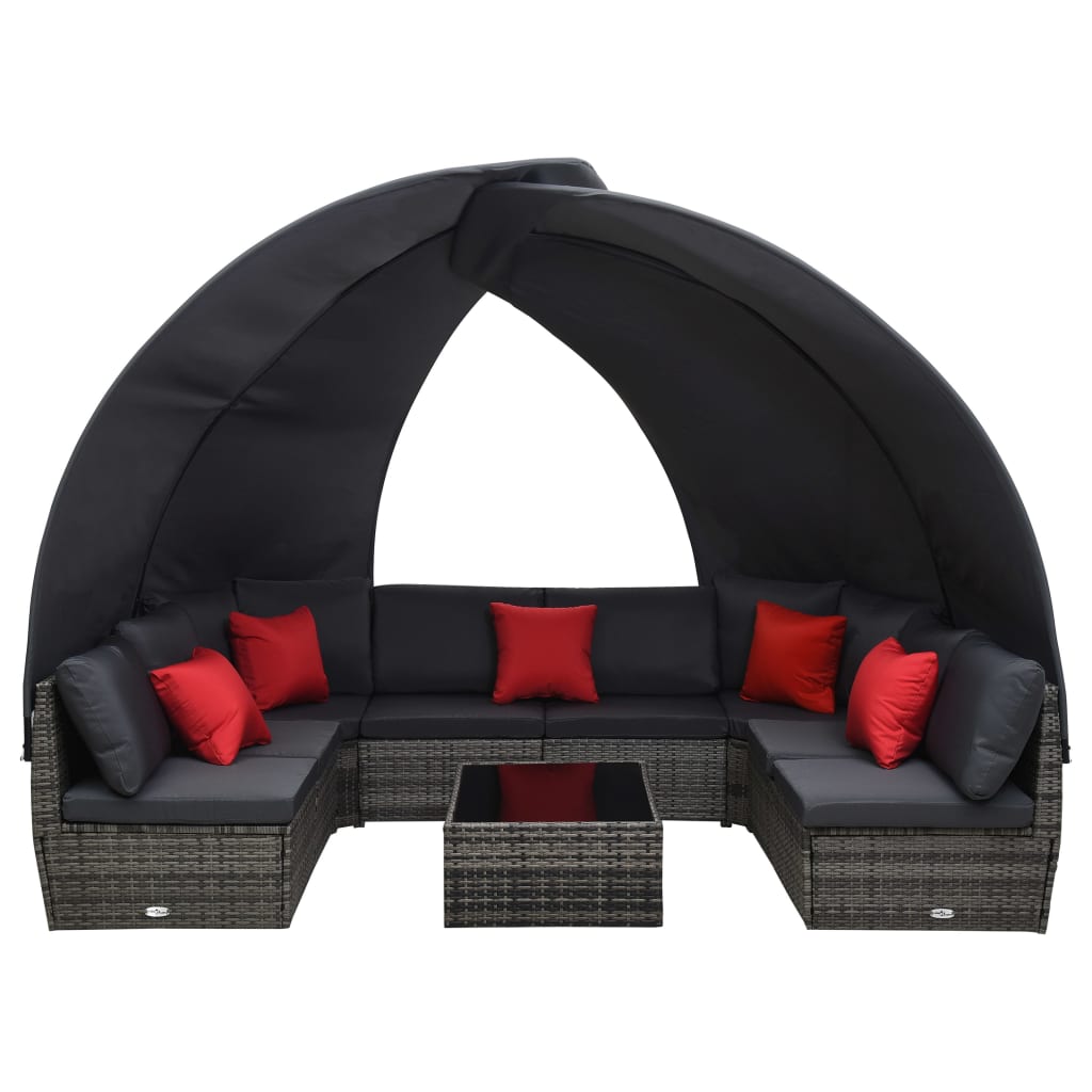 vidaXL 9-delige Loungeset met luifels poly rattan bruin
