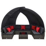 vidaXL 9-delige Loungeset met luifels poly rattan bruin