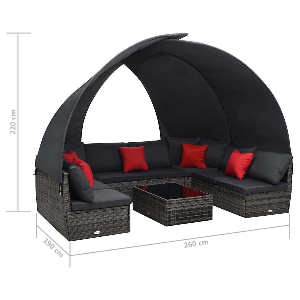 vidaXL 9-delige Loungeset met luifels poly rattan bruin