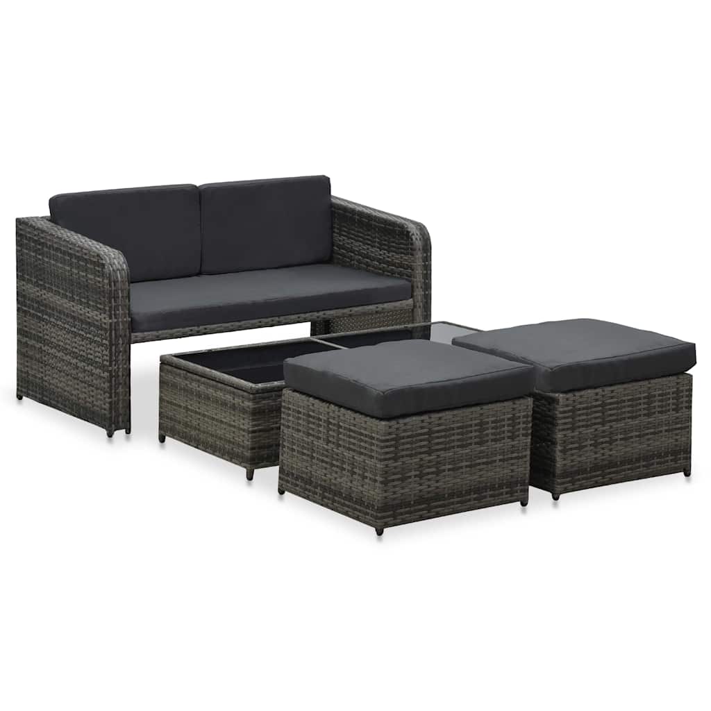 vidaXL 4-delige Loungeset met kussens poly rattan bruin