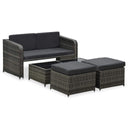 vidaXL 4-delige Loungeset met kussens poly rattan bruin