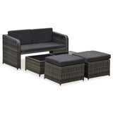 vidaXL 4-delige Loungeset met kussens poly rattan bruin