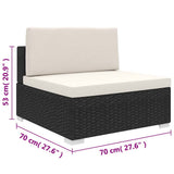 vidaXL Tuinstoel met kussens middensectie poly rattan zwart