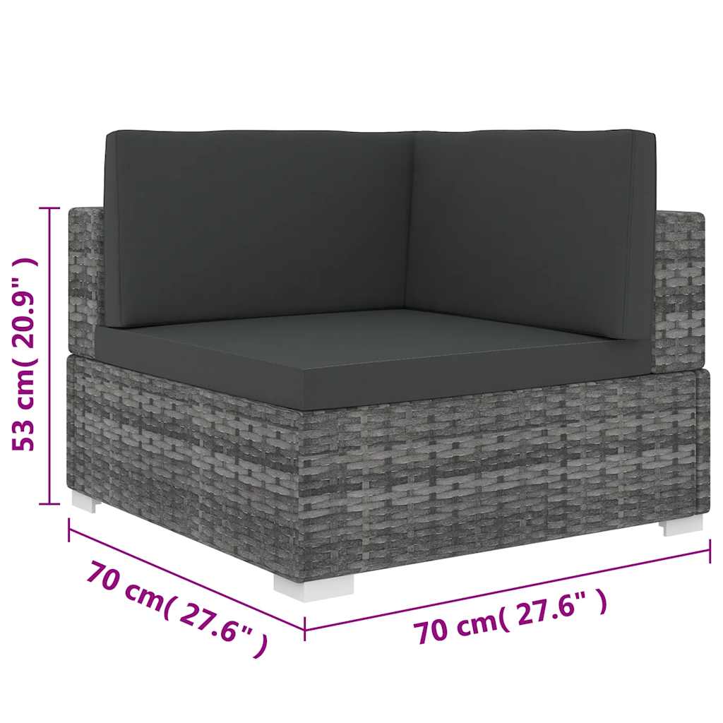 vidaXL Tuinstoel met kussens hoeksectie poly rattan grijs