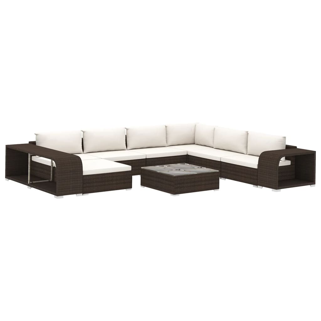 vidaXL 10-delige Loungeset met kussens poly rattan bruin