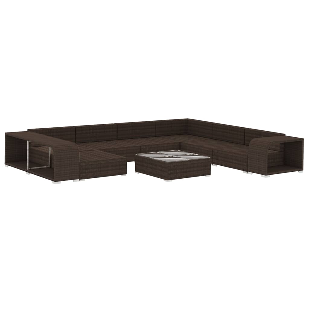 vidaXL 10-delige Loungeset met kussens poly rattan bruin