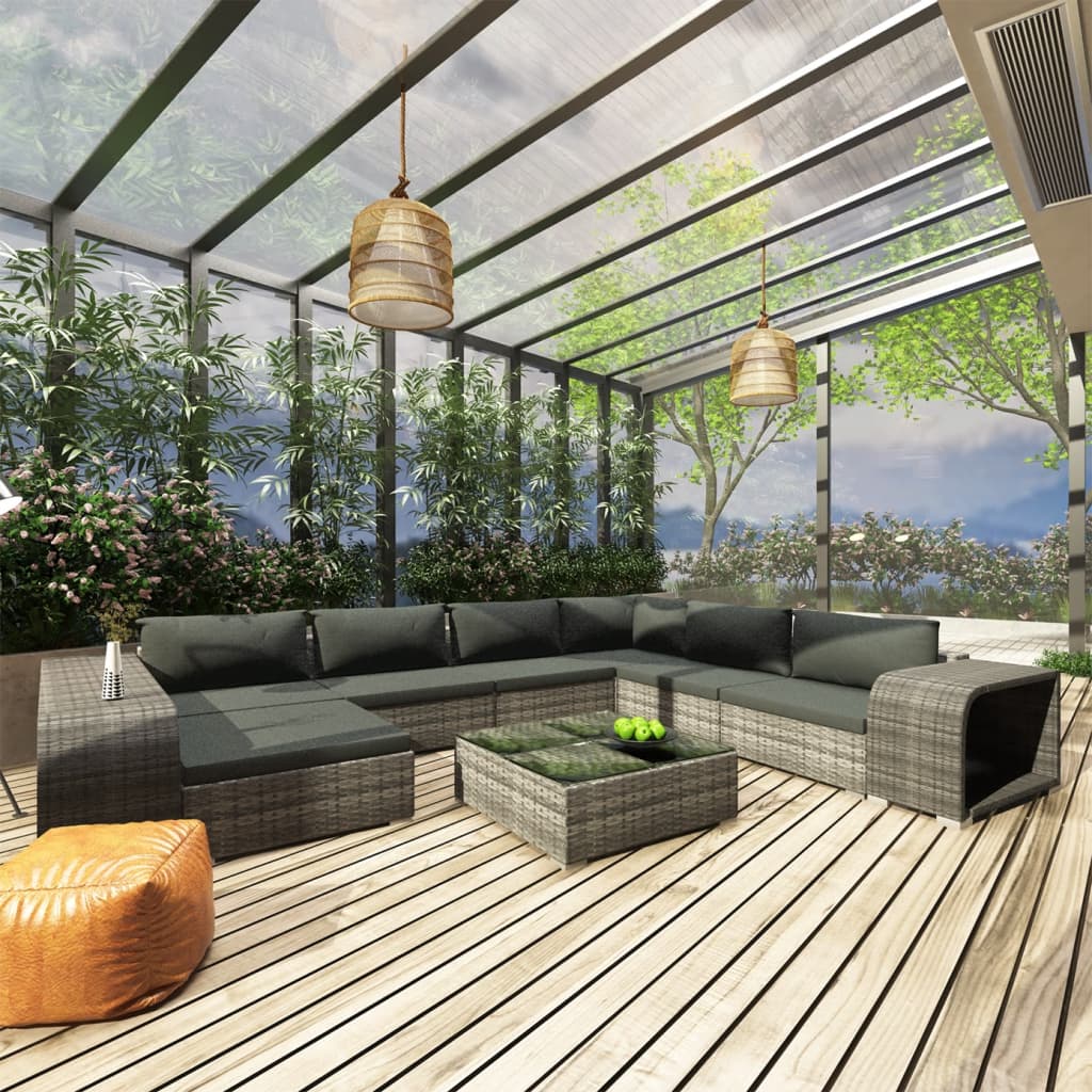 vidaXL 10-delige Loungeset met kussens poly rattan bruin