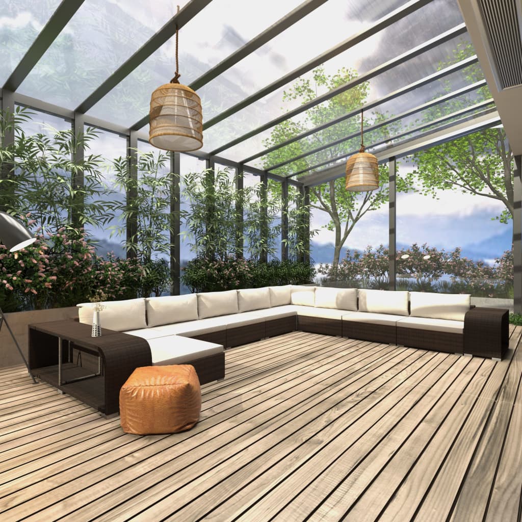 vidaXL 11-delige Loungeset met kussens poly rattan zwart