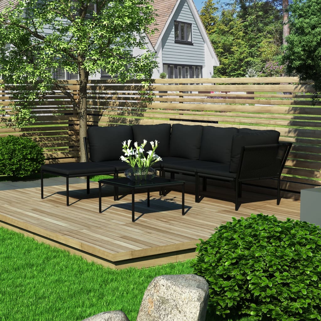 vidaXL 6-delige Loungeset met kussens PVC zwart
