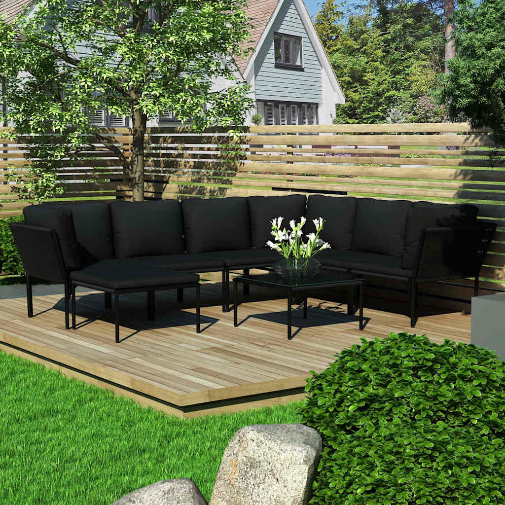 vidaXL 6-delige Loungeset met kussens PVC zwart