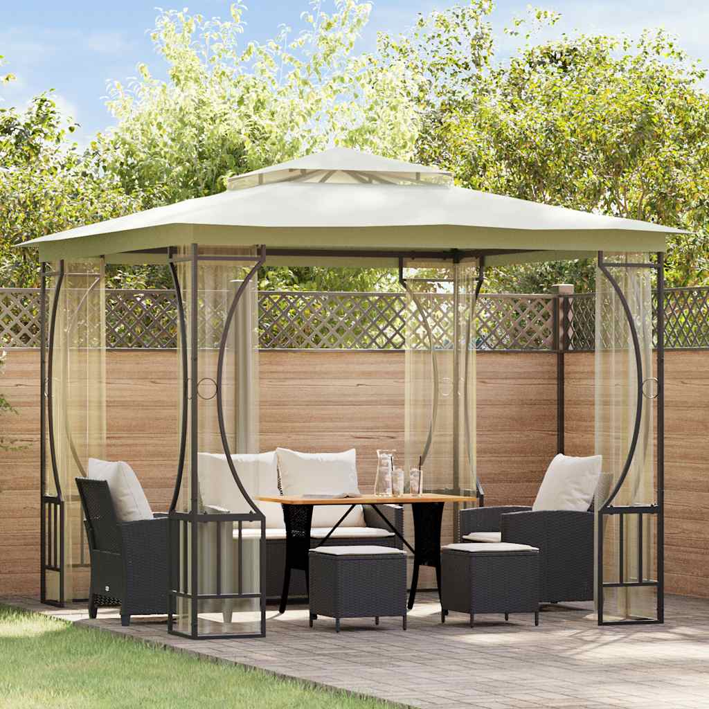 vidaXL Gazebo with nets 300x300x265 cm cream