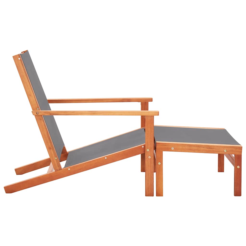 vidaXL Loungestoel massief eucalyptushout en textileen grijs