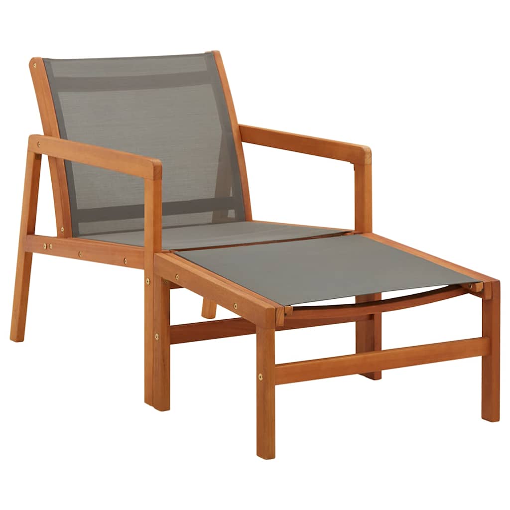 vidaXL Loungestoel massief eucalyptushout en textileen grijs