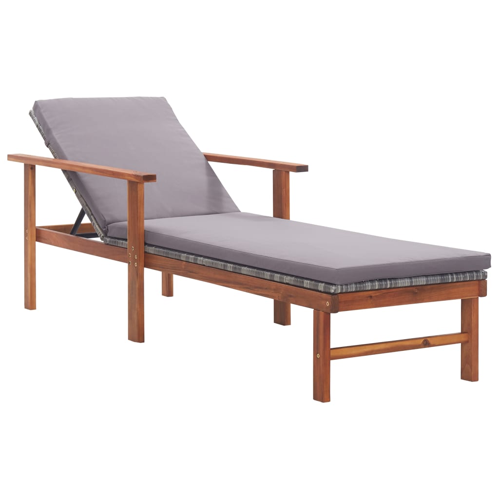 vidaXL Ligbed poly rattan en massief acaciahout grijs