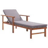 vidaXL Ligbed poly rattan en massief acaciahout grijs