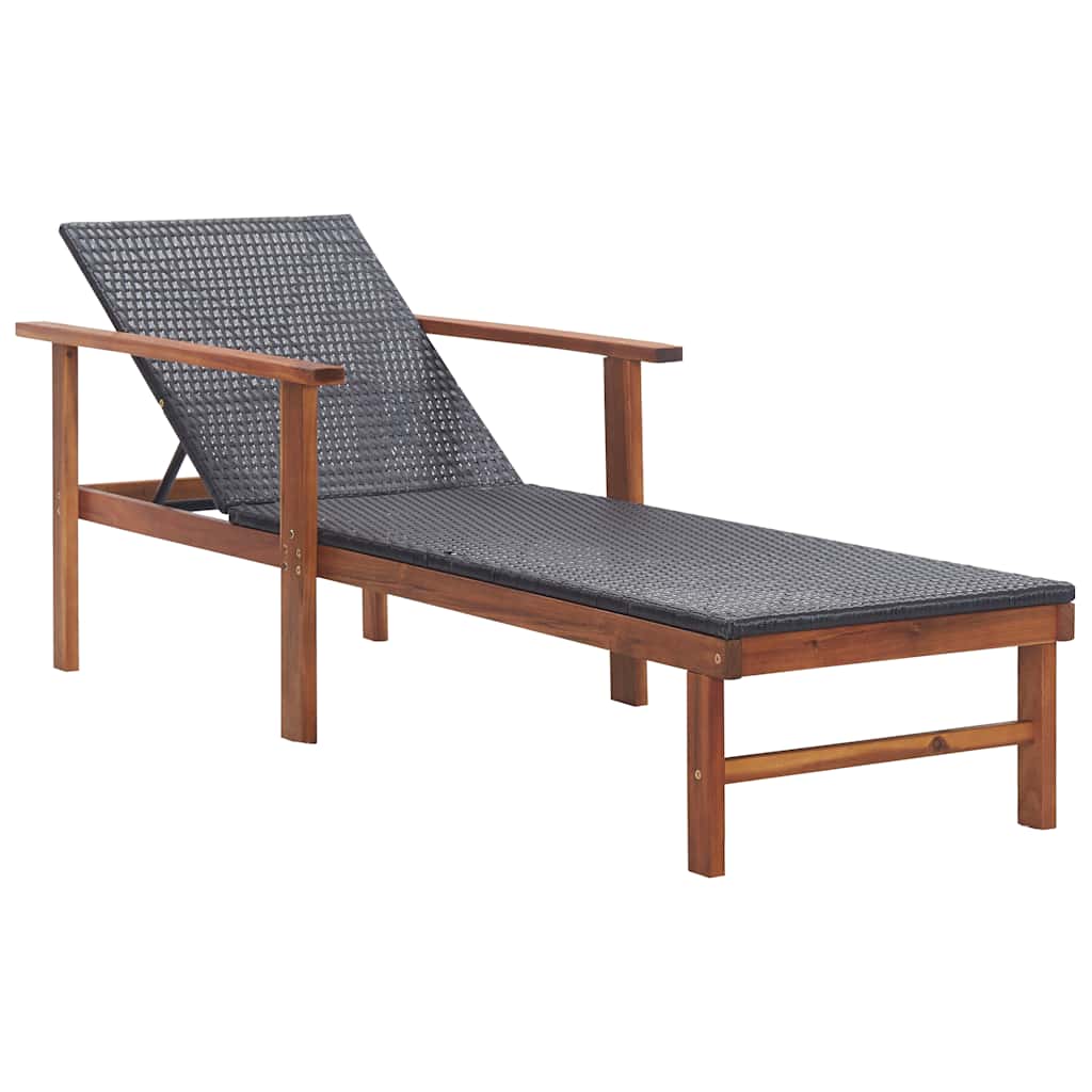 vidaXL Ligbed poly rattan en massief acaciahout grijs