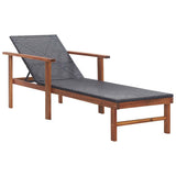 vidaXL Ligbed poly rattan en massief acaciahout grijs