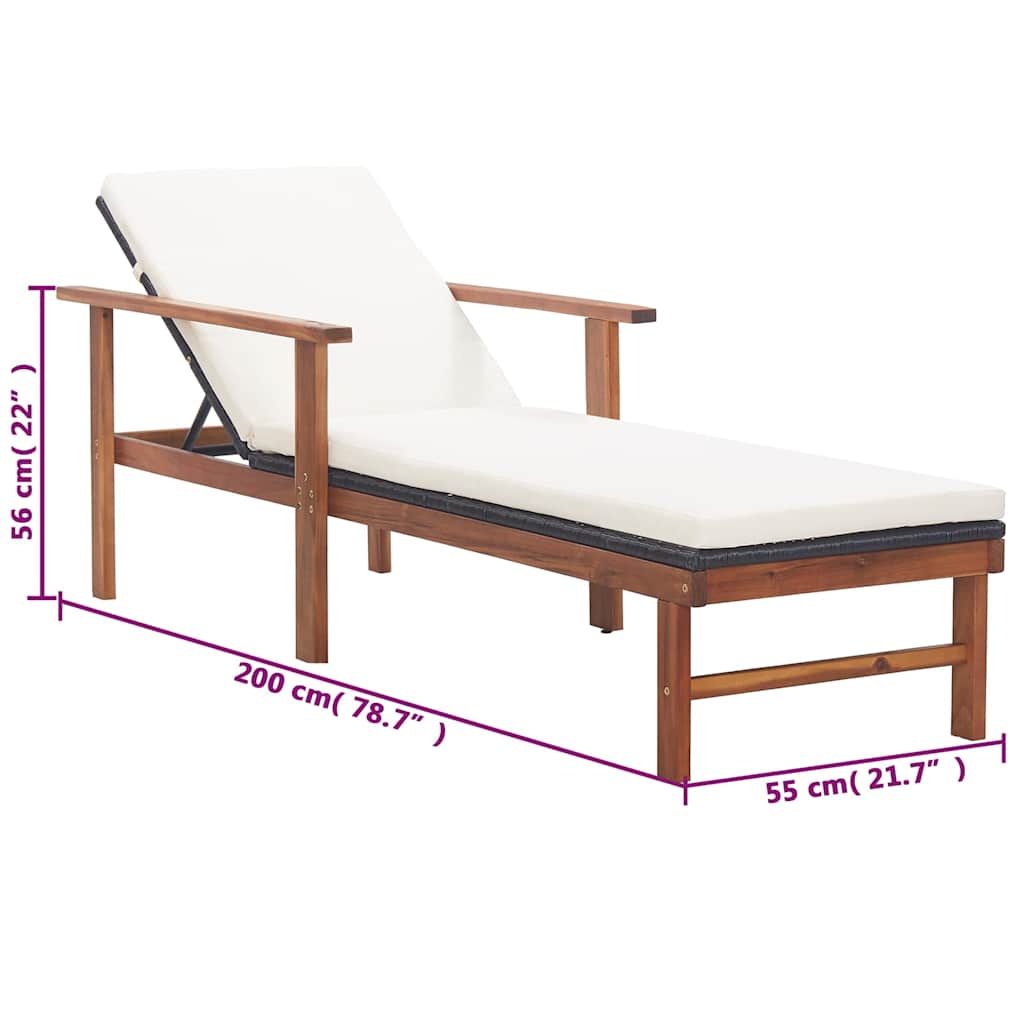 vidaXL Ligbed poly rattan en massief acaciahout grijs