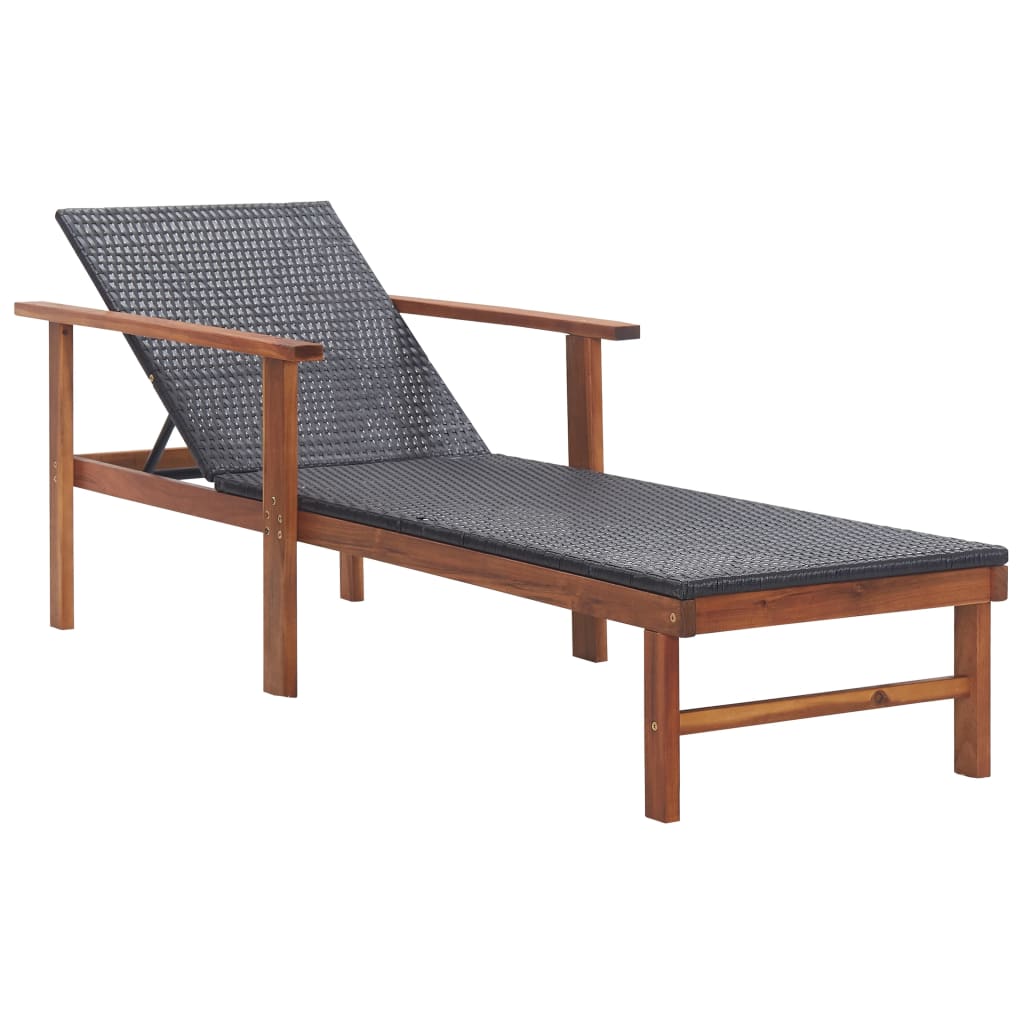 vidaXL Ligbed poly rattan en massief acaciahout grijs