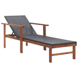 vidaXL Ligbed poly rattan en massief acaciahout grijs