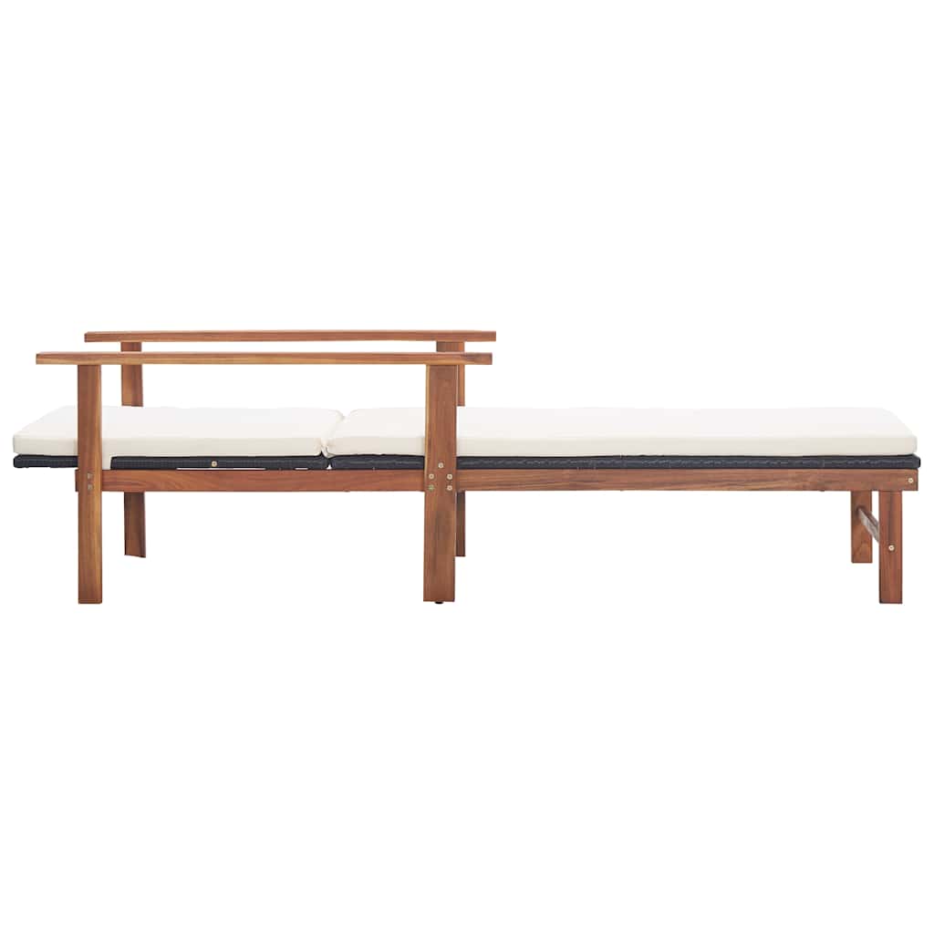vidaXL Ligbed poly rattan en massief acaciahout grijs
