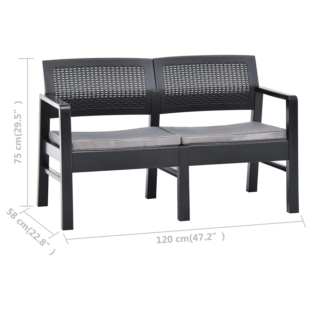 vidaXL Tuinbank 2-zits met kussens 120 cm kunststof antraciet