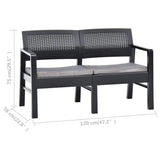 vidaXL Tuinbank 2-zits met kussens 120 cm kunststof antraciet