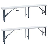 vidaXL Folding Garden Benches 2 pcs 180 cm HDPE white