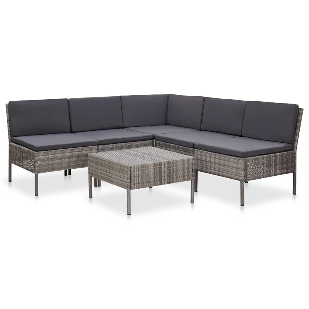 vidaXL 6-delige Loungeset met kussens poly rattan bruin