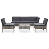 vidaXL 6-delige Loungeset met kussens poly rattan bruin