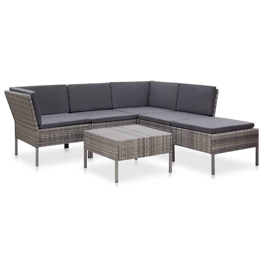 vidaXL 6-delige Loungeset met kussens poly rattan bruin