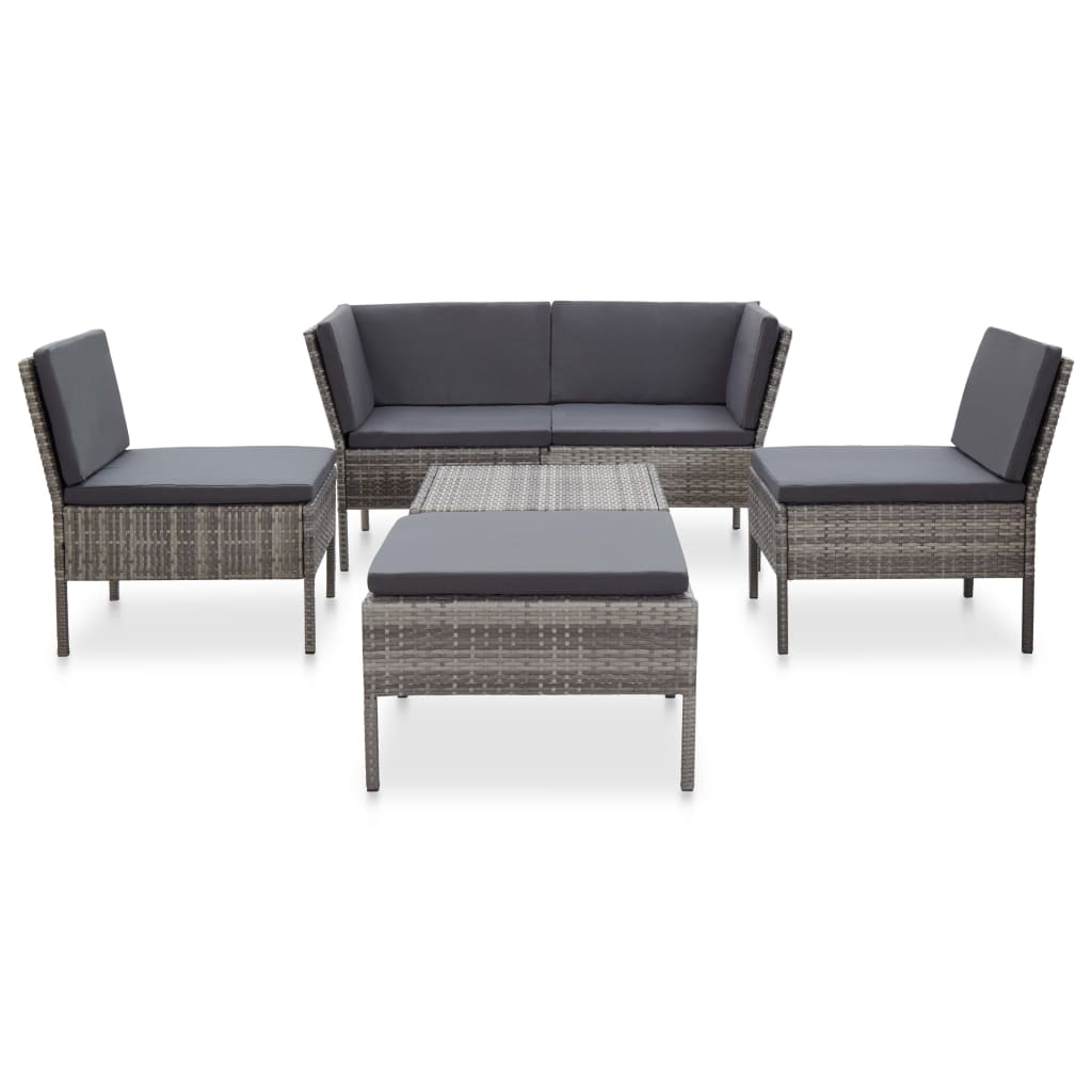 vidaXL 6-delige Loungeset met kussens poly rattan bruin