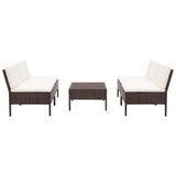 vidaXL 5-piece Lounge Set with Cushions Poly Rattan Brown
