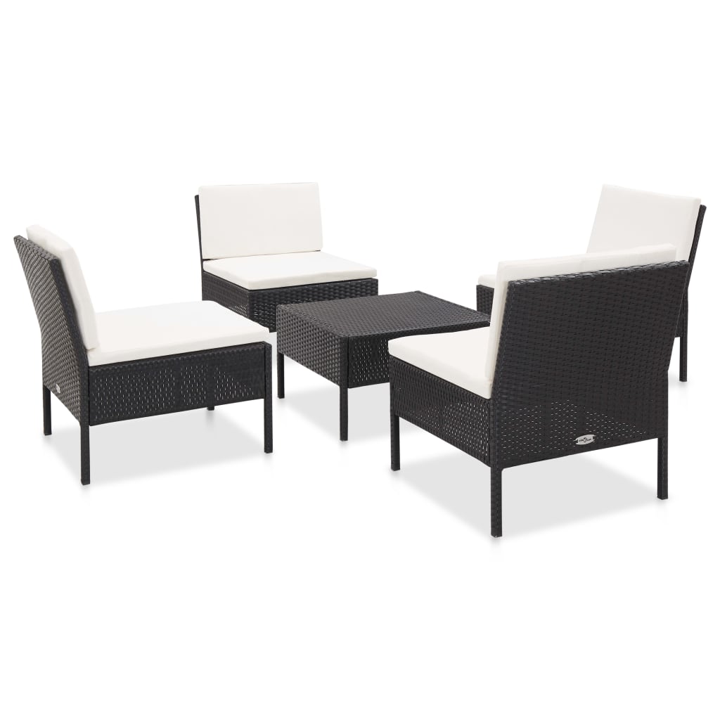 vidaXL 5-piece Lounge Set with Cushions Poly Rattan Brown