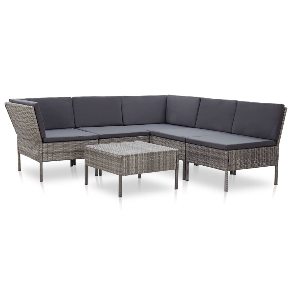 vidaXL 6-delige Loungeset met kussens poly rattan bruin