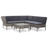 vidaXL 6-delige Loungeset met kussens poly rattan bruin