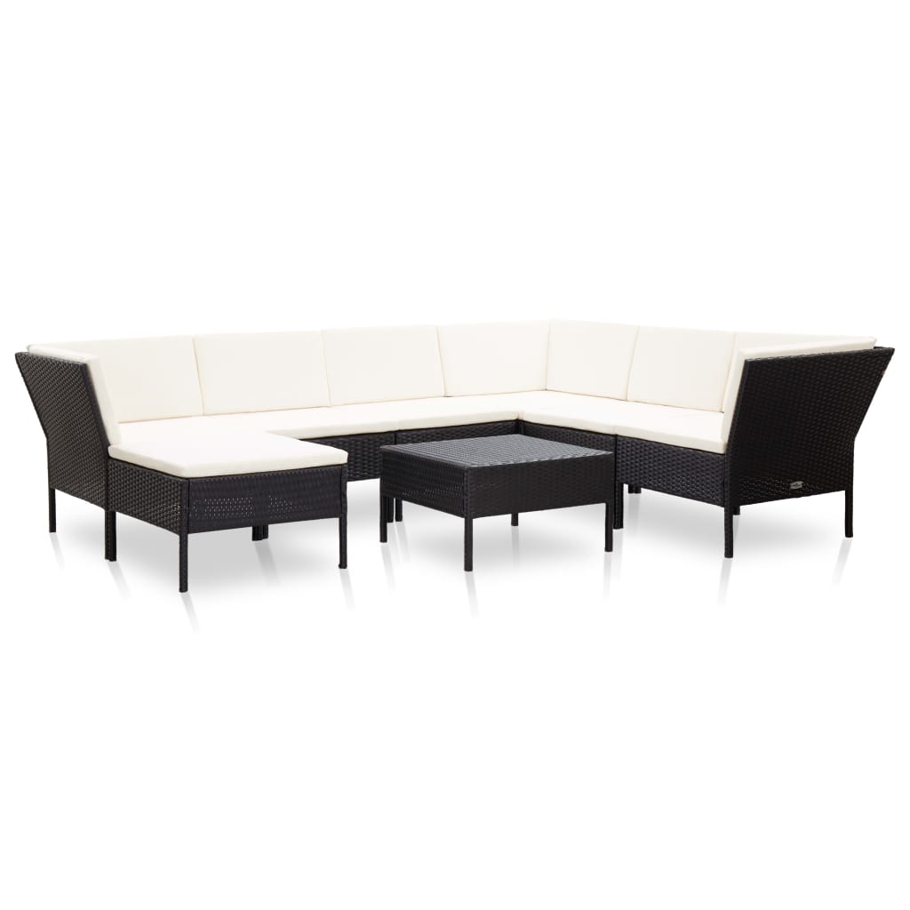 vidaXL 8-delige Loungeset met kussens poly rattan zwart