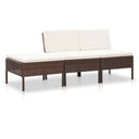 vidaXL 3-delige Loungeset met kussens poly rattan bruin