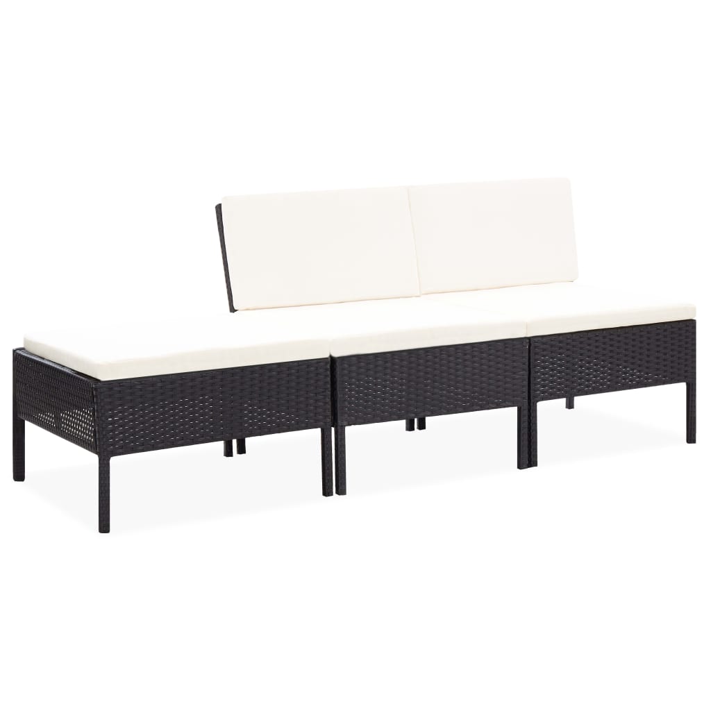vidaXL 3-delige Loungeset met kussens poly rattan bruin