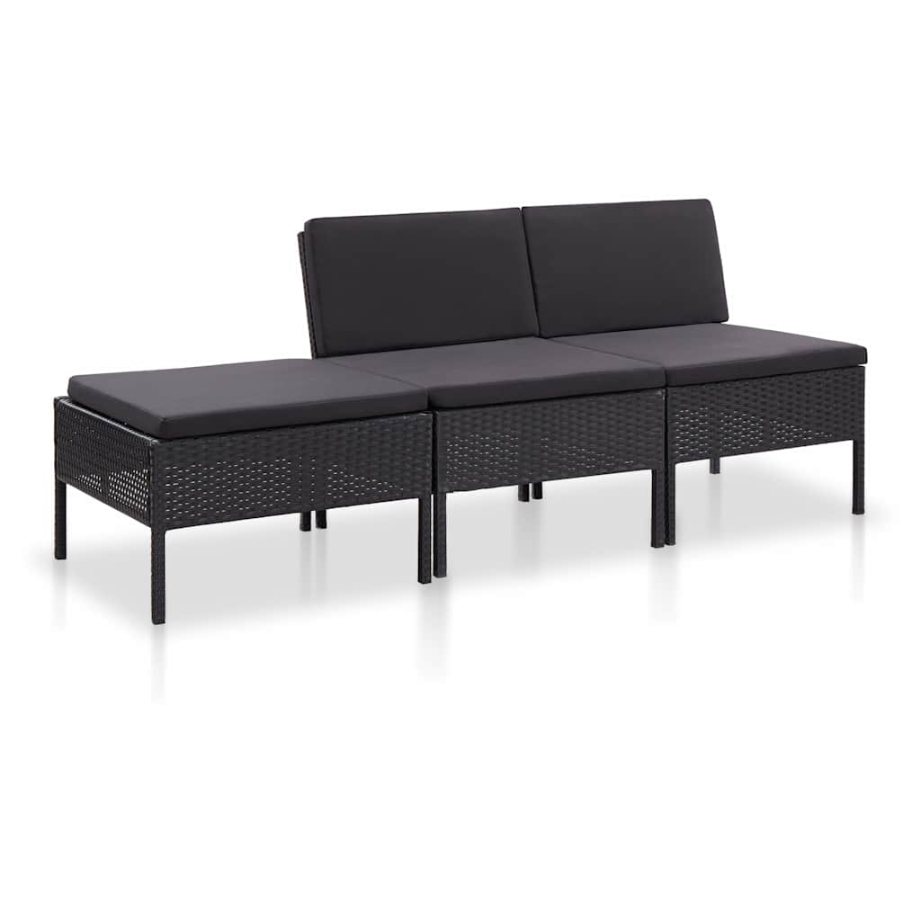 vidaXL 3-delige Loungeset met kussens poly rattan bruin
