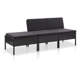 vidaXL 3-delige Loungeset met kussens poly rattan bruin