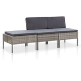 vidaXL 3-delige Loungeset met kussens poly rattan bruin