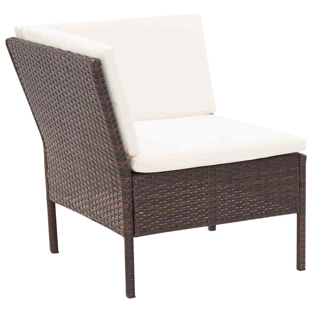 vidaXL 3-delige Loungeset met kussens poly rattan bruin