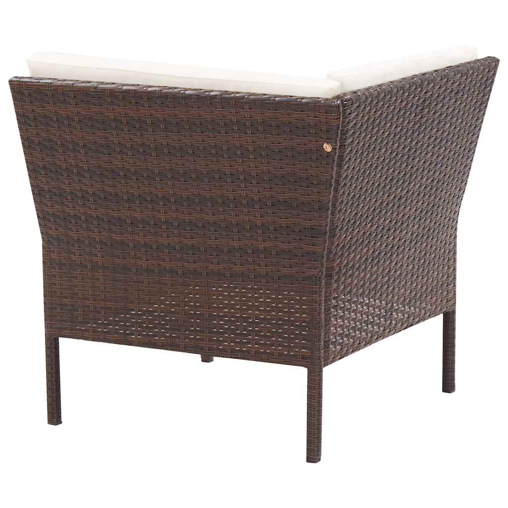 vidaXL 3-delige Loungeset met kussens poly rattan bruin