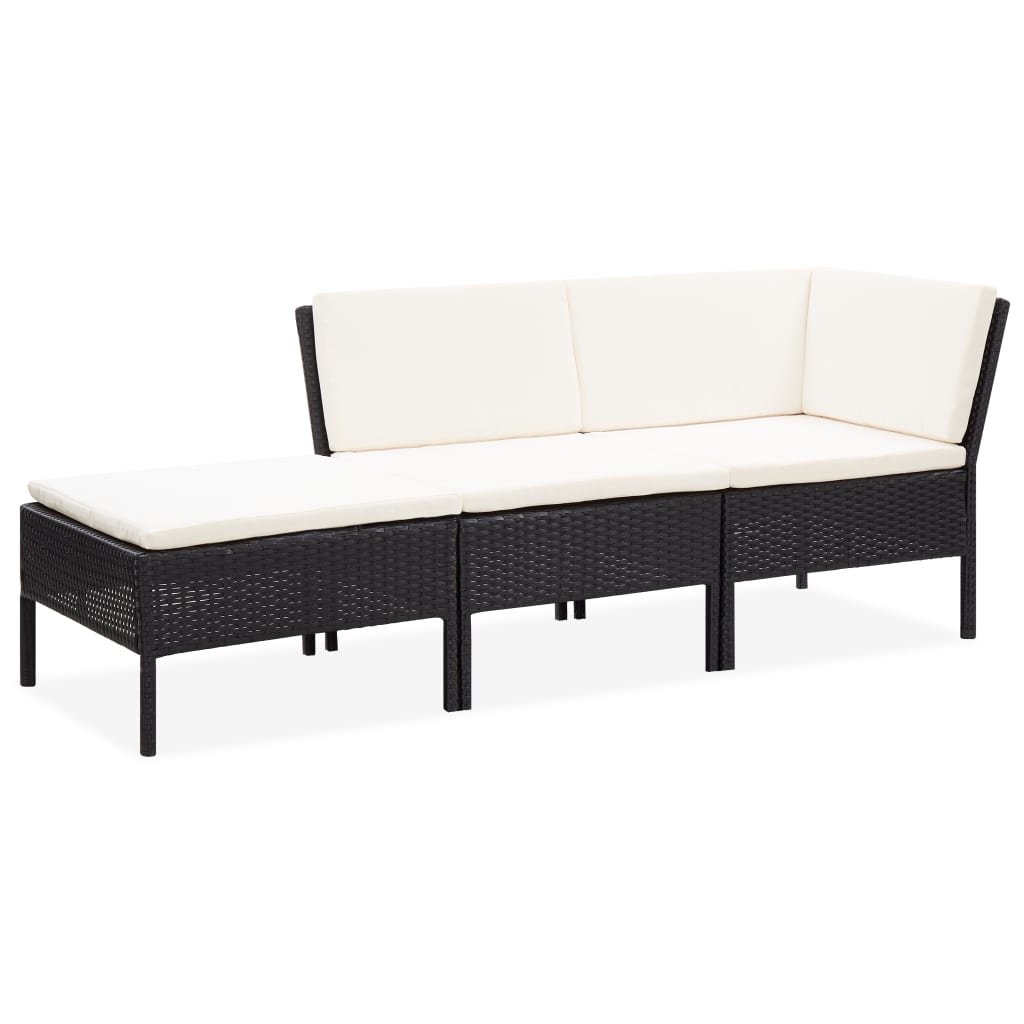 vidaXL 3-delige Loungeset met kussens poly rattan bruin