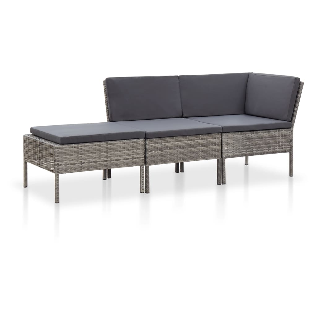 vidaXL 3-delige Loungeset met kussens poly rattan bruin