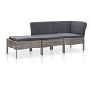 vidaXL 3-delige Loungeset met kussens poly rattan bruin
